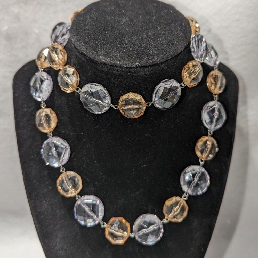 Faceted Pale Champagne Purple Disc Bead Necklace